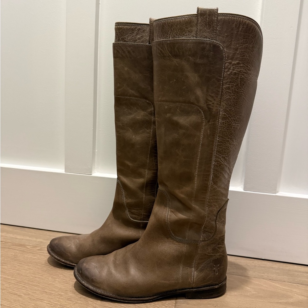 Frye Paige Riding Boots Leather Taupe Sz 6